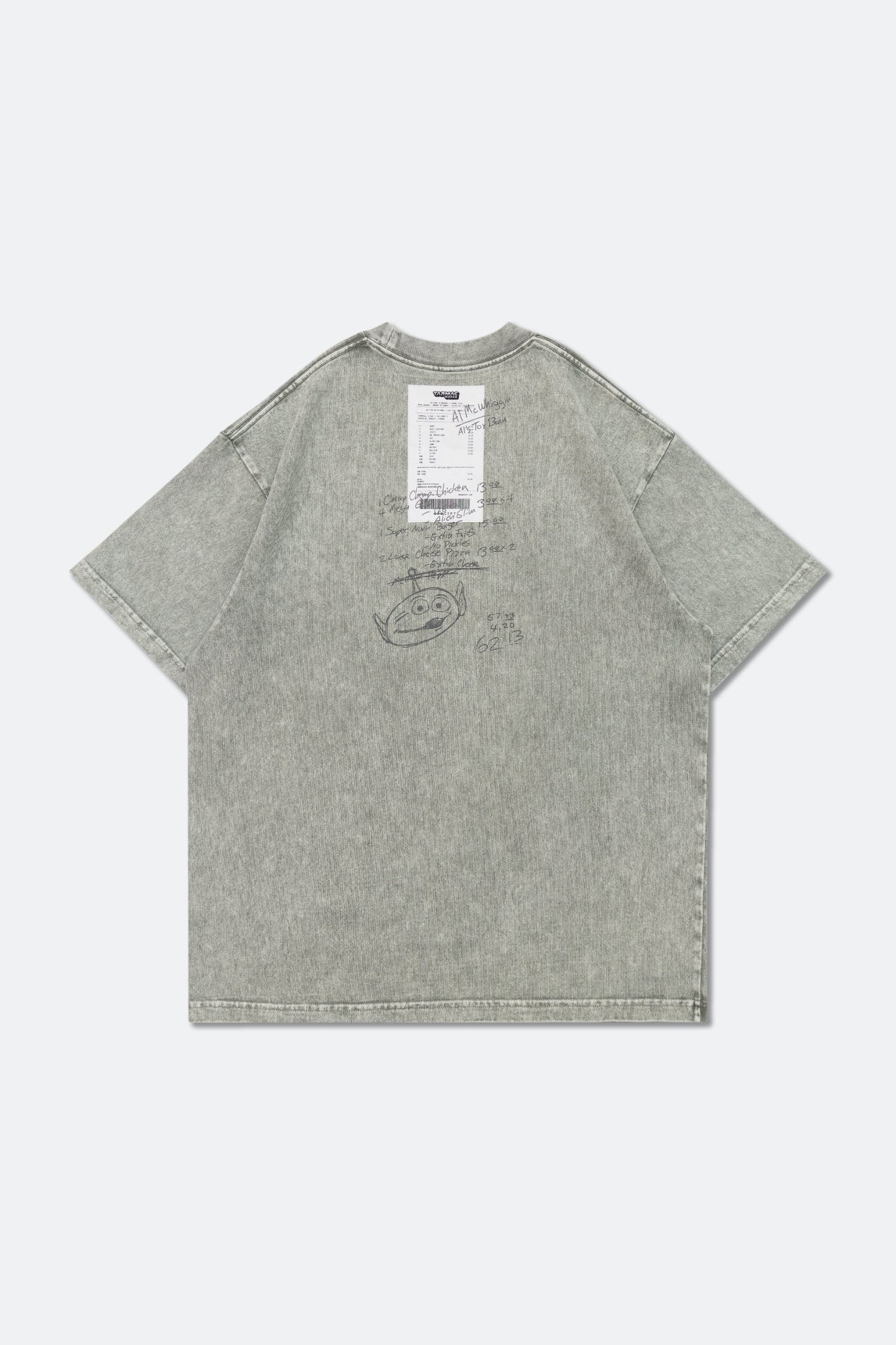 GROCERY | TARMAC | TOY STORY PIZZA PLANET HAND DRAWN RECEIPT WASHED GRAPHIC BOXY TEE/ GREY - GROGROCERY
