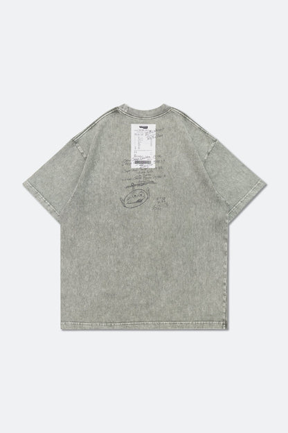 GROCERY | TARMAC | TOY STORY PIZZA PLANET HAND DRAWN RECEIPT WASHED GRAPHIC BOXY TEE/ GREY - GROGROCERY