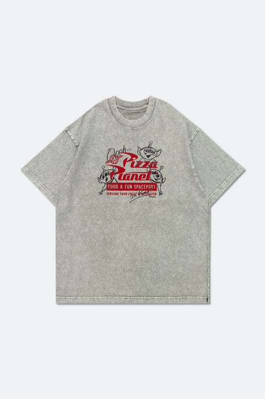 GROCERY | TARMAC | TOY STORY PIZZA PLANET HAND DRAWN RECEIPT WASHED GRAPHIC BOXY TEE/ GREY - GROGROCERY
