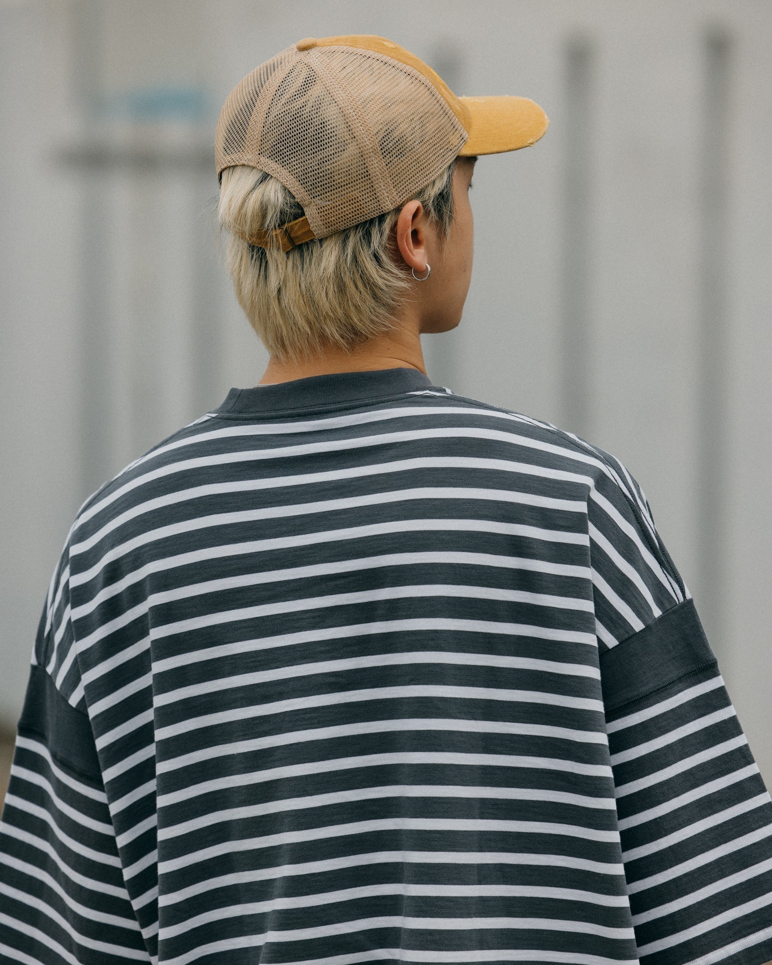 GROCERY TEE-075 JUMBO PANELED STRIPE INVOICE TEE/ DARK GREY STRIPE - GROGROCERY