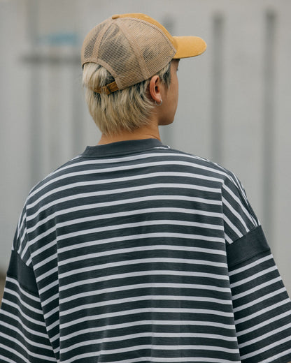 GROCERY TEE-075 JUMBO PANELED STRIPE INVOICE TEE/ DARK GREY STRIPE - GROGROCERY
