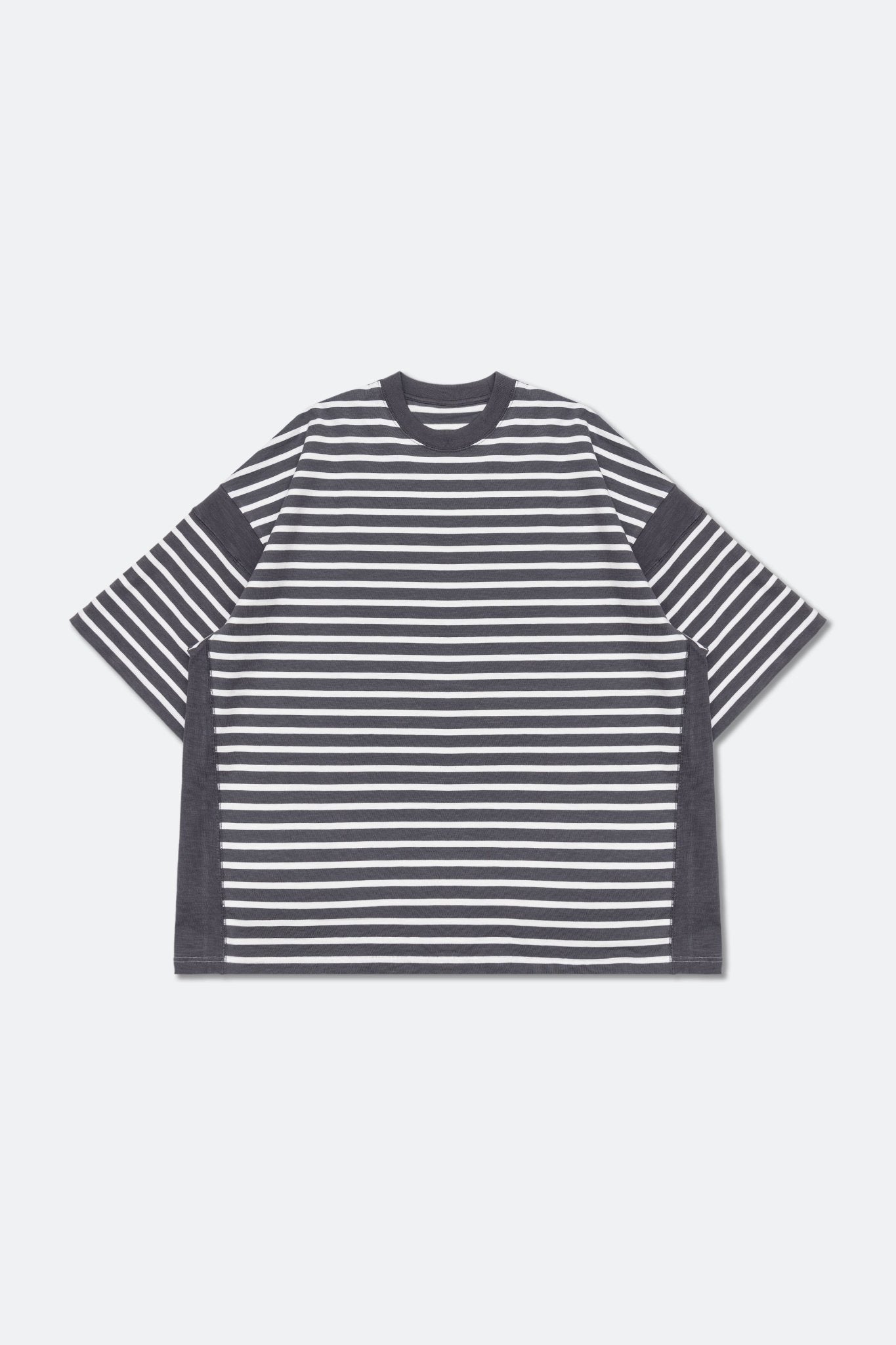 GROCERY TEE-075 JUMBO PANELED STRIPE INVOICE TEE/ DARK GREY STRIPE - GROGROCERY