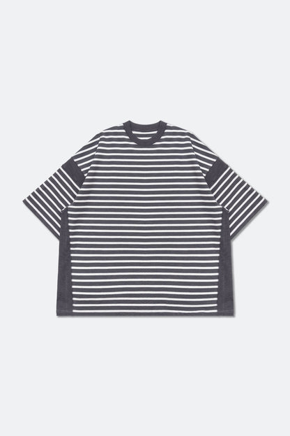 GROCERY TEE-075 JUMBO PANELED STRIPE INVOICE TEE/ DARK GREY STRIPE - GROGROCERY