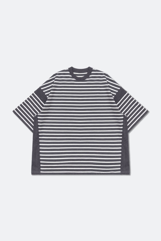 GROCERY TEE-075 JUMBO PANELED STRIPE INVOICE TEE/ DARK GREY STRIPE - GROGROCERY