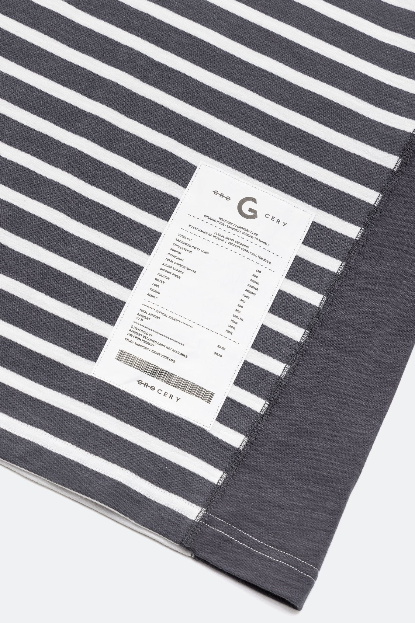 GROCERY TEE-075 JUMBO PANELED STRIPE INVOICE TEE/ DARK GREY STRIPE - GROGROCERY