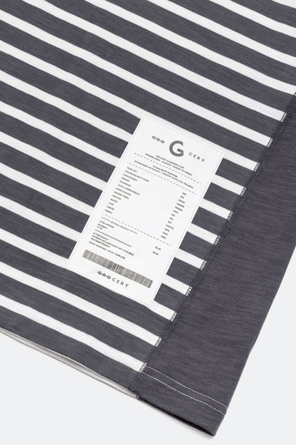 GROCERY TEE-075 JUMBO PANELED STRIPE INVOICE TEE/ DARK GREY STRIPE - GROGROCERY