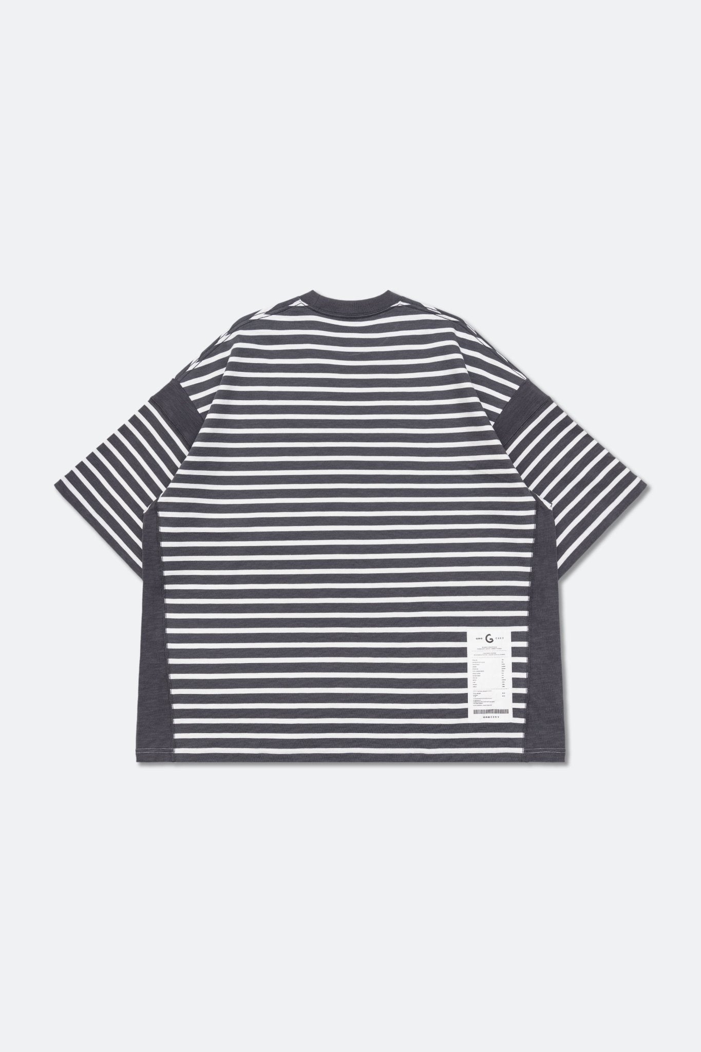 GROCERY TEE-075 JUMBO PANELED STRIPE INVOICE TEE/ DARK GREY STRIPE - GROGROCERY