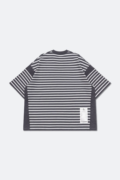 GROCERY TEE-075 JUMBO PANELED STRIPE INVOICE TEE/ DARK GREY STRIPE - GROGROCERY