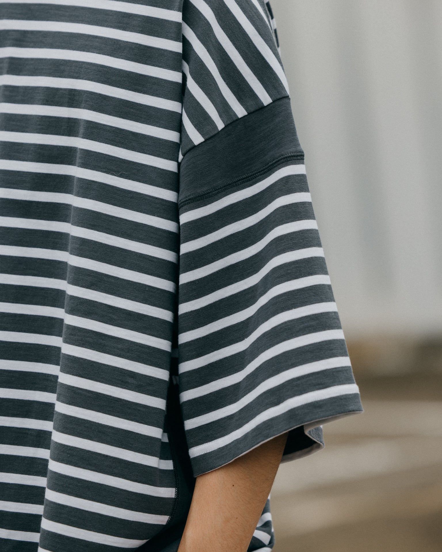 GROCERY TEE-075 JUMBO PANELED STRIPE INVOICE TEE/ DARK GREY STRIPE - GROGROCERY