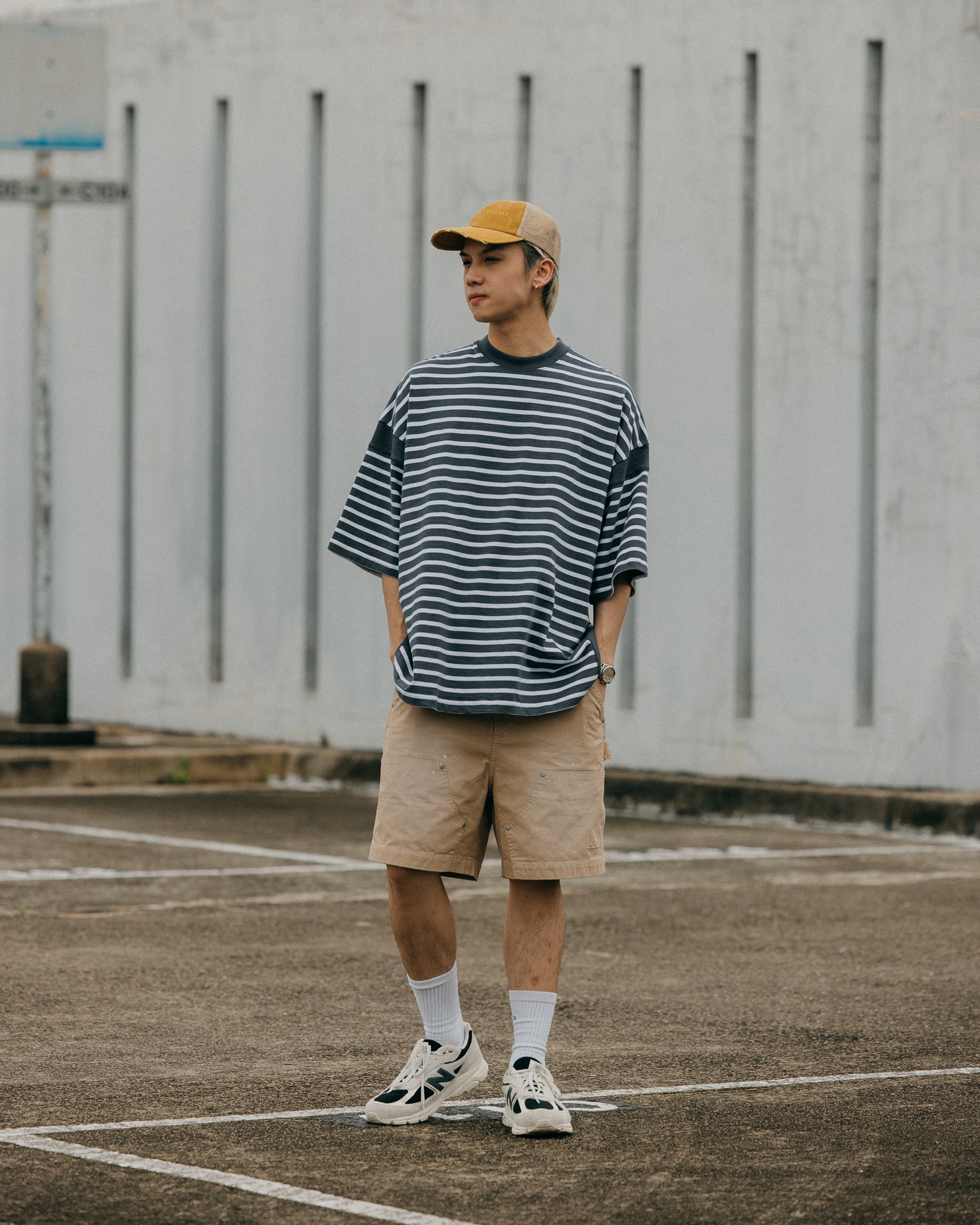 GROCERY TEE-075 JUMBO PANELED STRIPE INVOICE TEE/ DARK GREY STRIPE - GROGROCERY