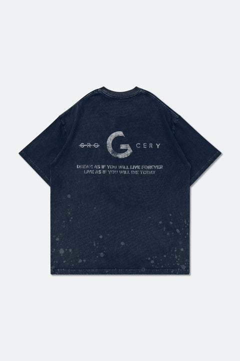 GROCERY TEE - 081 SAND WASHED PAINTED SLOGAN TEE/ NAVY - GROGROCERY