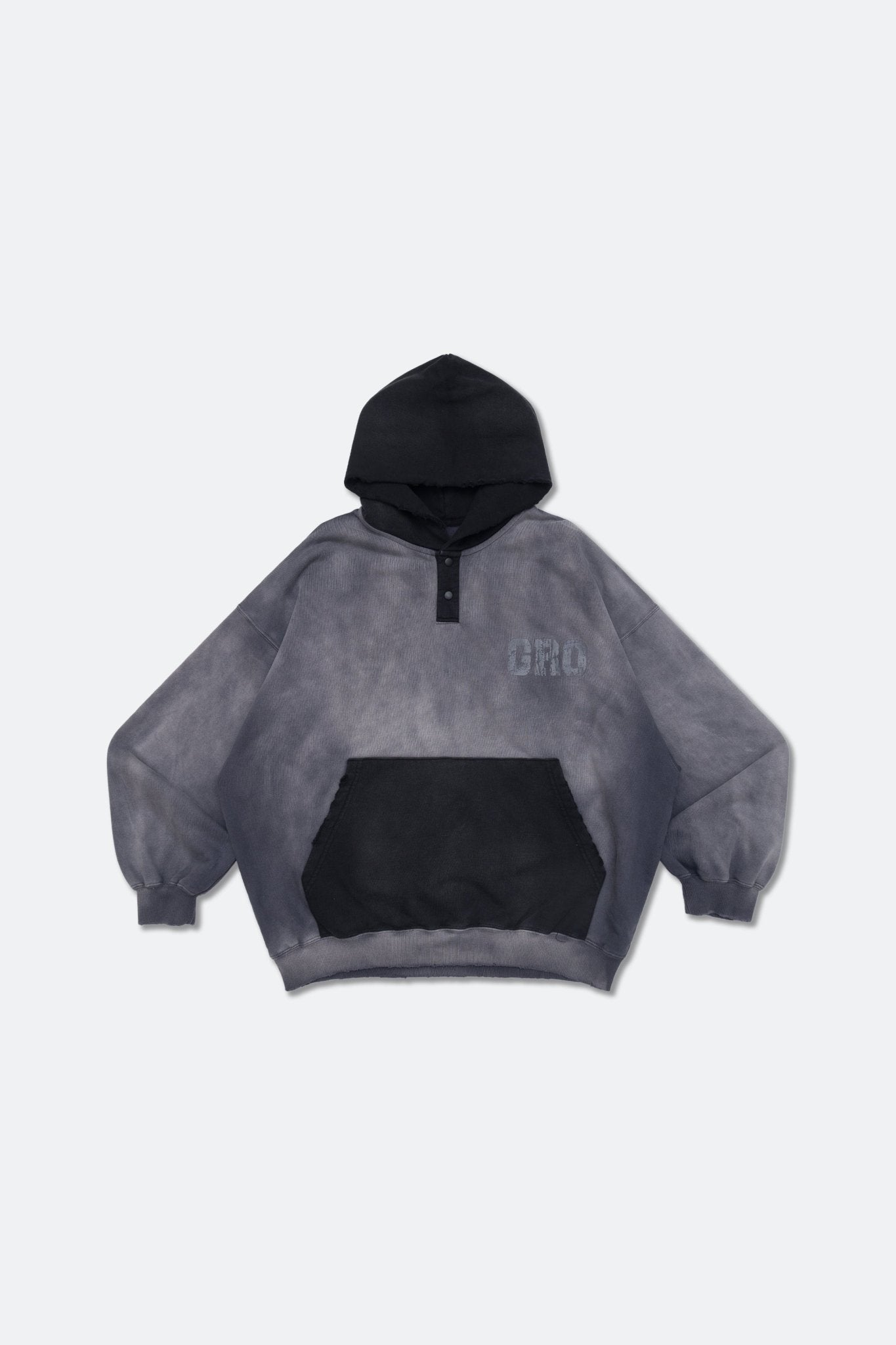 GROCERY TWO TONE BUTTON NECK WASHED HOODIE/ GREY & BLACK - GROGROCERY