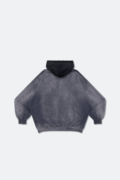 GROCERY TWO TONE BUTTON NECK WASHED HOODIE/ GREY & BLACK - GROGROCERY