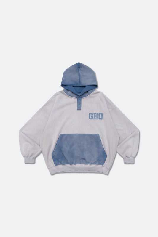 GROCERY TWO TONE BUTTON NECK WASHED HOODIE/ GREY & TEAL - GROGROCERY