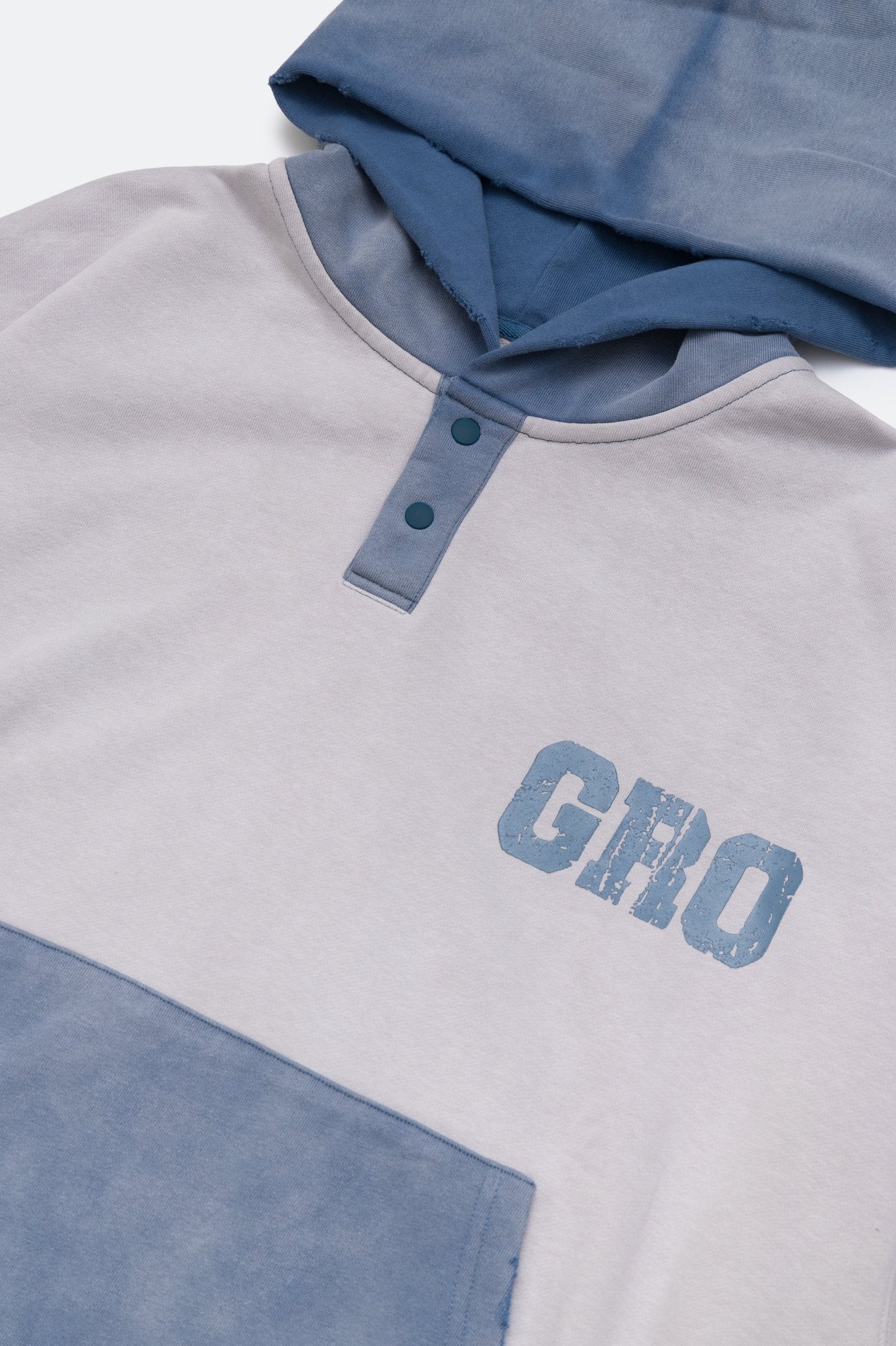 GROCERY TWO TONE BUTTON NECK WASHED HOODIE/ GREY & TEAL - GROGROCERY