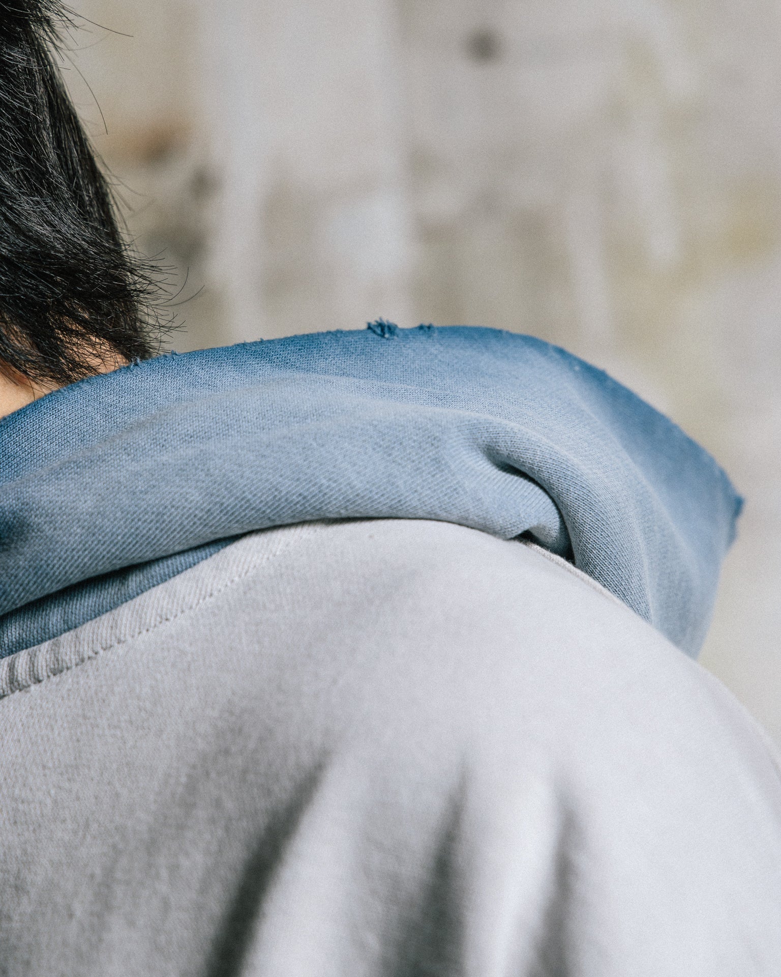 GROCERY TWO TONE BUTTON NECK WASHED HOODIE/ GREY & TEAL - GROGROCERY