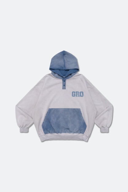 GROCERY TWO TONE BUTTON NECK WASHED HOODIE/ GREY & TEAL - GROGROCERY