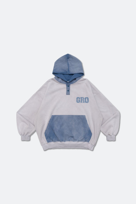 GROCERY TWO TONE BUTTON NECK WASHED HOODIE/ GREY & TEAL - GROGROCERY