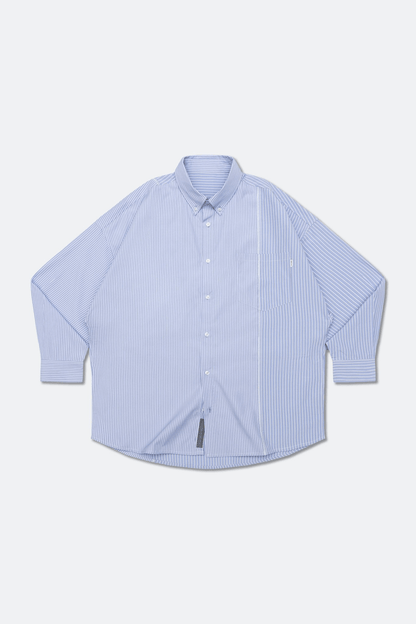 GROCERY TWO TONE PATCHWORK STRIPE SHIRT/ BLUE & WHITE - GROGROCERY