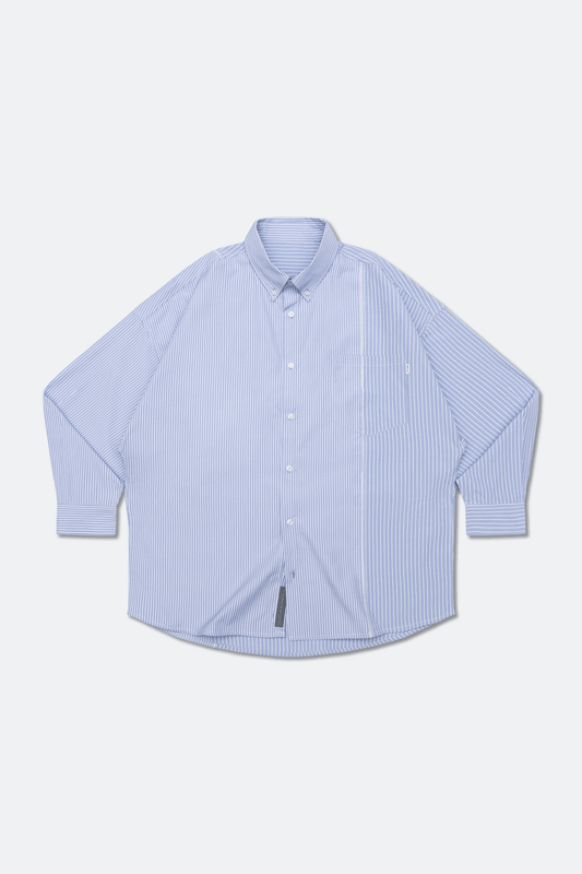 GROCERY TWO TONE PATCHWORK STRIPE SHIRT/ BLUE & WHITE - GROGROCERY