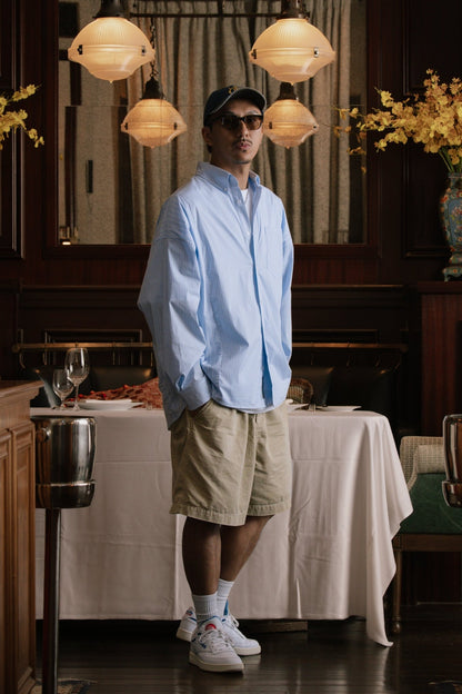 GROCERY TWO TONE PATCHWORK STRIPE SHIRT/ LIGHT BLUE - GROGROCERY