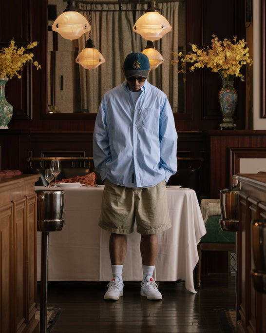 GROCERY TWO TONE PATCHWORK STRIPE SHIRT/ LIGHT BLUE - GROGROCERY