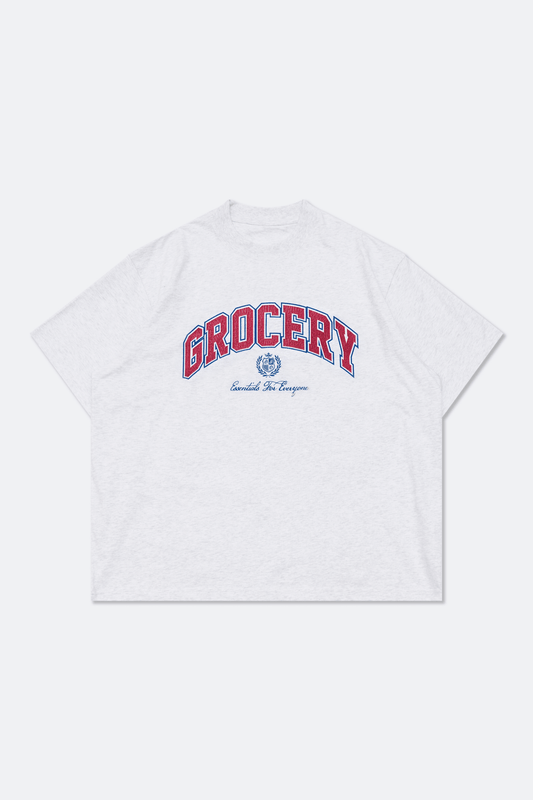 GROCERY VINTAGE COLLEGE LOGO BOXY TEE/ HEATHER GREY - GROGROCERY