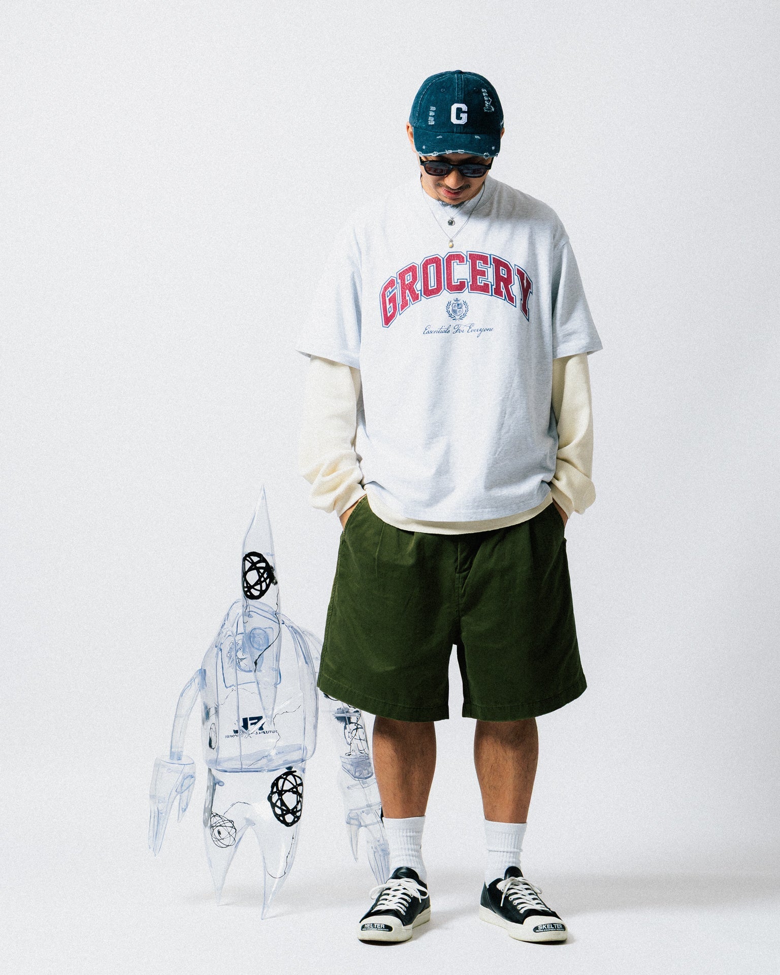 GROCERY VINTAGE COLLEGE LOGO BOXY TEE/ HEATHER GREY - GROGROCERY