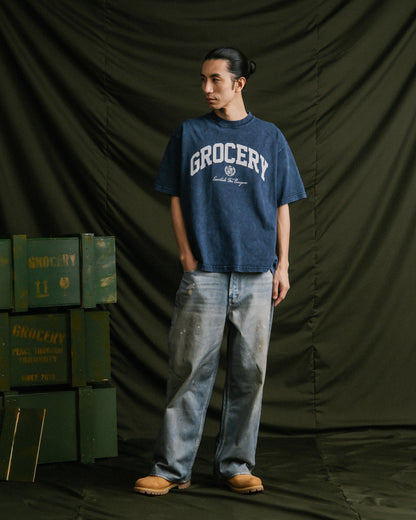 GROCERY VINTAGE COLLEGE LOGO WASHED BOXY TEE/ NAVY - GROGROCERY