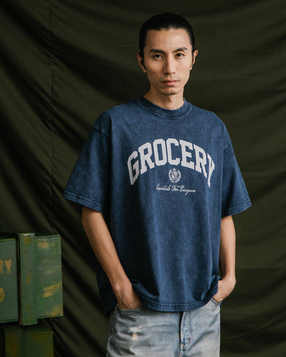 GROCERY VINTAGE COLLEGE LOGO WASHED BOXY TEE/ NAVY - GROGROCERY