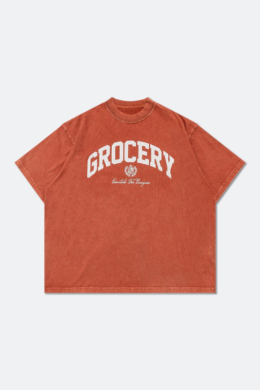 GROCERY VINTAGE COLLEGE LOGO WASHED BOXY TEE/ ORANGE - GROGROCERY