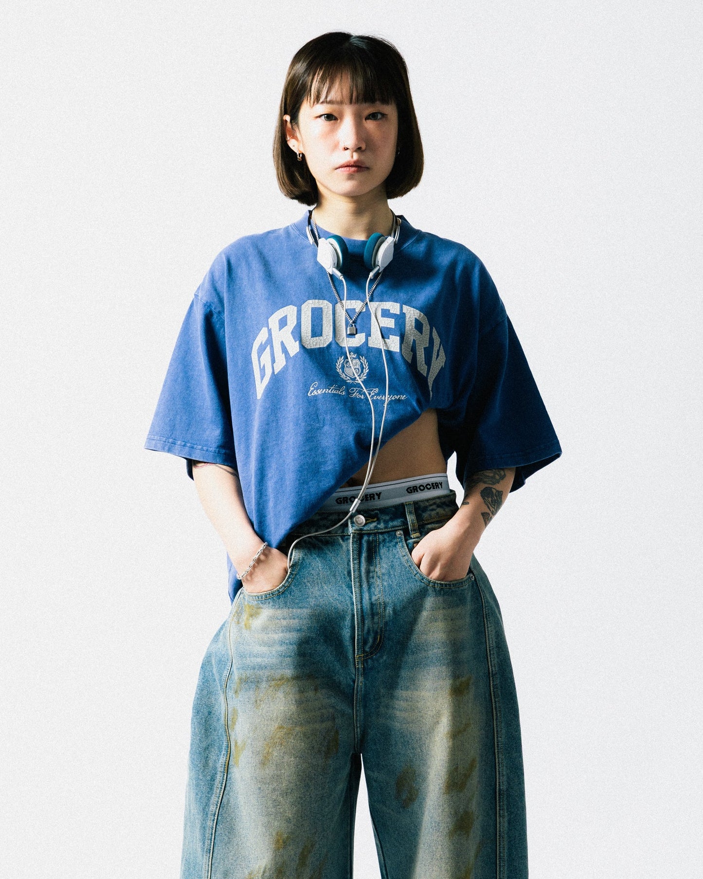 GROCERY VINTAGE COLLEGE LOGO WASHED BOXY TEE/ PURPLE - GROGROCERY