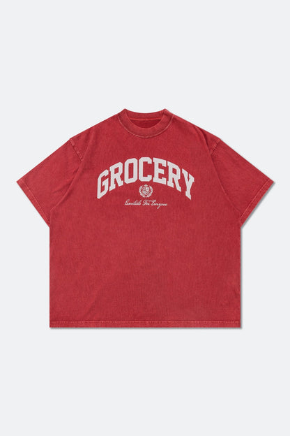 GROCERY VINTAGE COLLEGE LOGO WASHED BOXY TEE/ RED - GROGROCERY