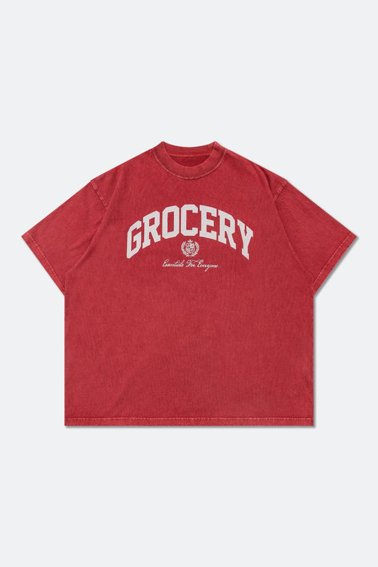 GROCERY VINTAGE COLLEGE LOGO WASHED BOXY TEE/ RED - GROGROCERY