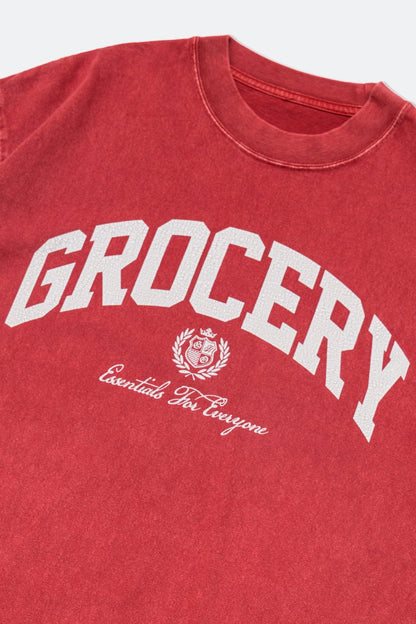 GROCERY VINTAGE COLLEGE LOGO WASHED BOXY TEE/ RED - GROGROCERY