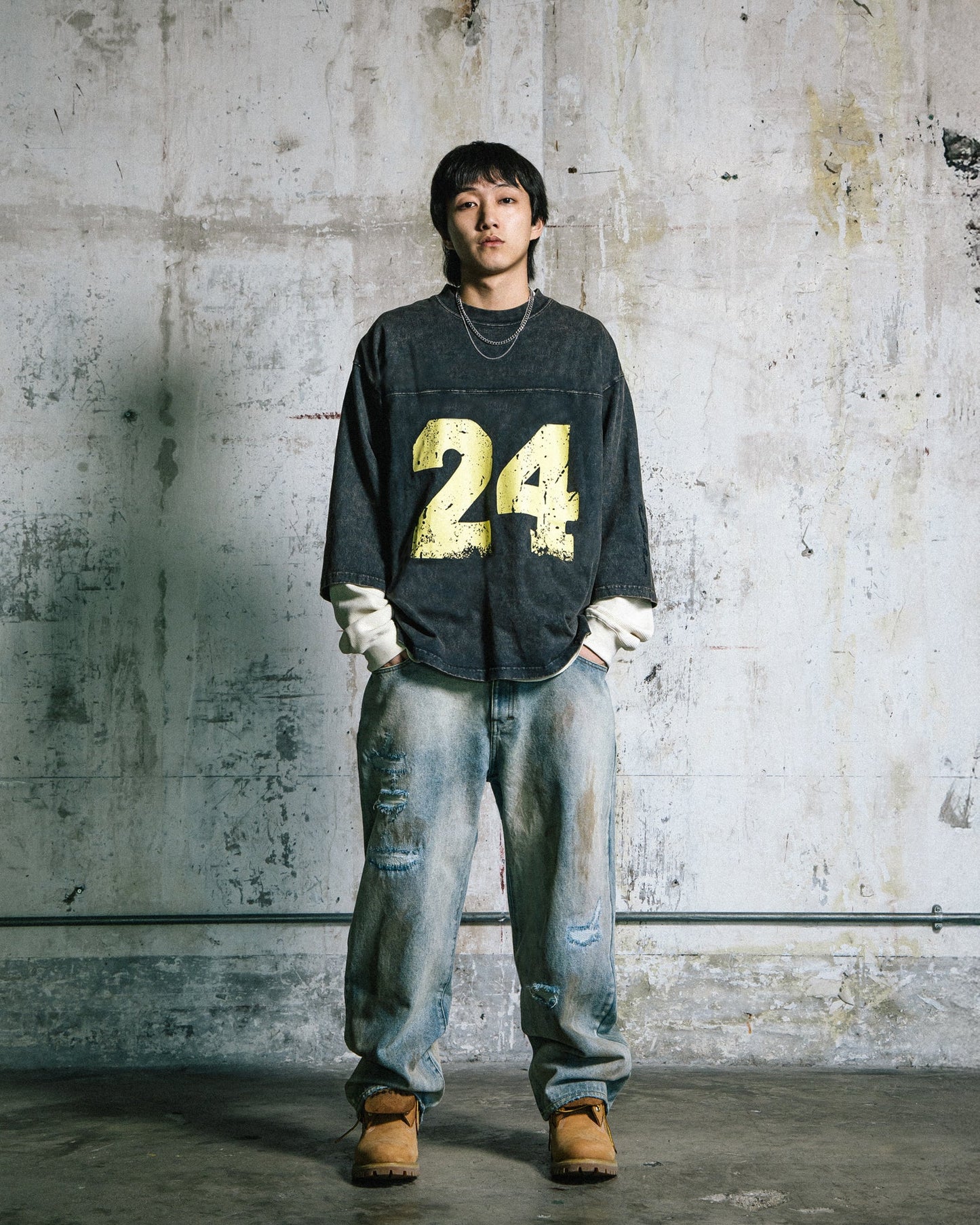 GROCERY WASHED 24 MID SLEEVE TEE/ WASHED BLACK - GROGROCERY