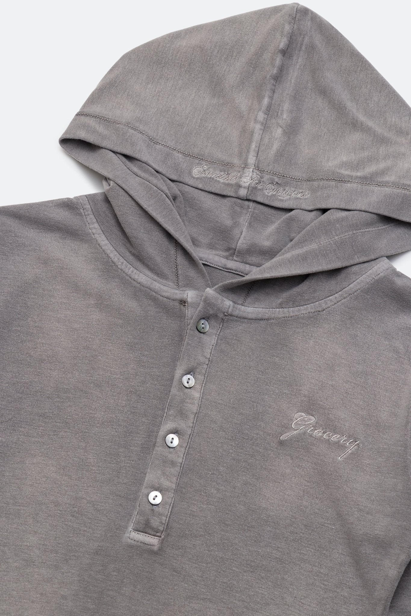 GROCERY WASHED BUTTON NECK HOODED LONG TOP/ FADED GREY - GROGROCERY
