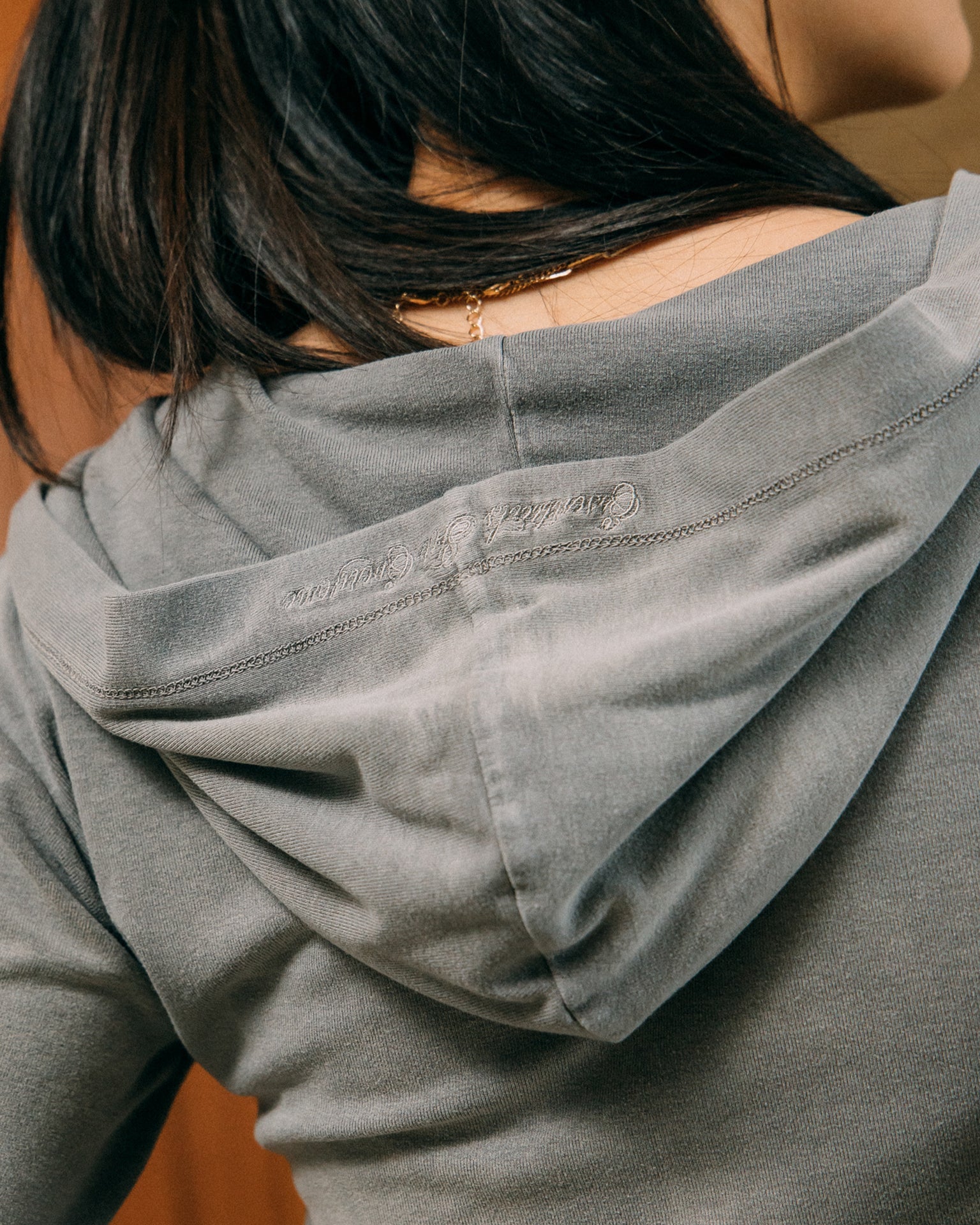 GROCERY WASHED BUTTON NECK HOODED LONG TOP/ FADED GREY - GROGROCERY