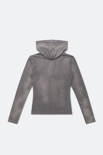 GROCERY WASHED BUTTON NECK HOODED LONG TOP/ FADED GREY - GROGROCERY