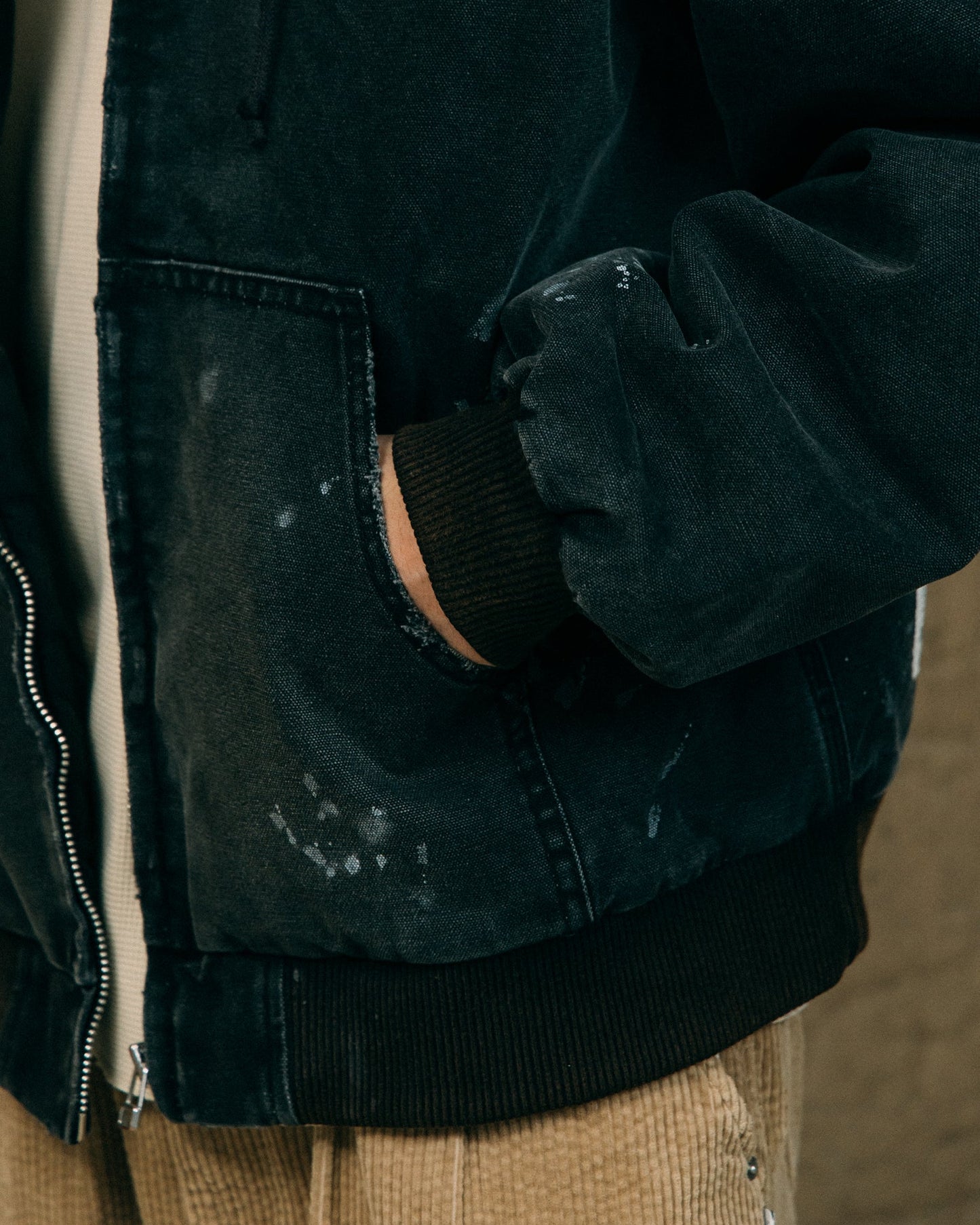 GROCERY WASHED CANVAS HOODED WORK JACKET/ FADED BLACK - GROGROCERY