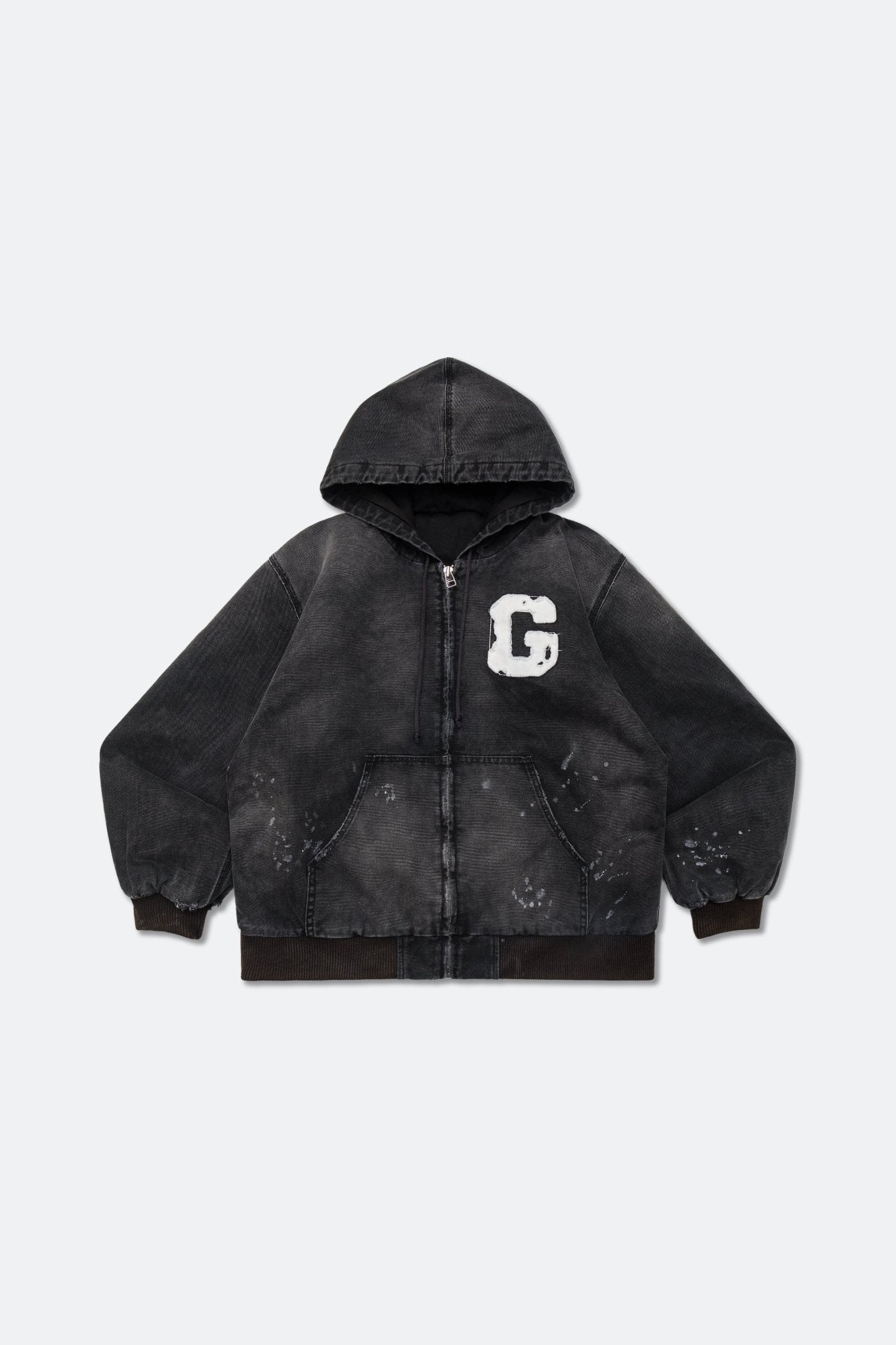 GROCERY WASHED CANVAS HOODED WORK JACKET/ FADED BLACK - GROGROCERY
