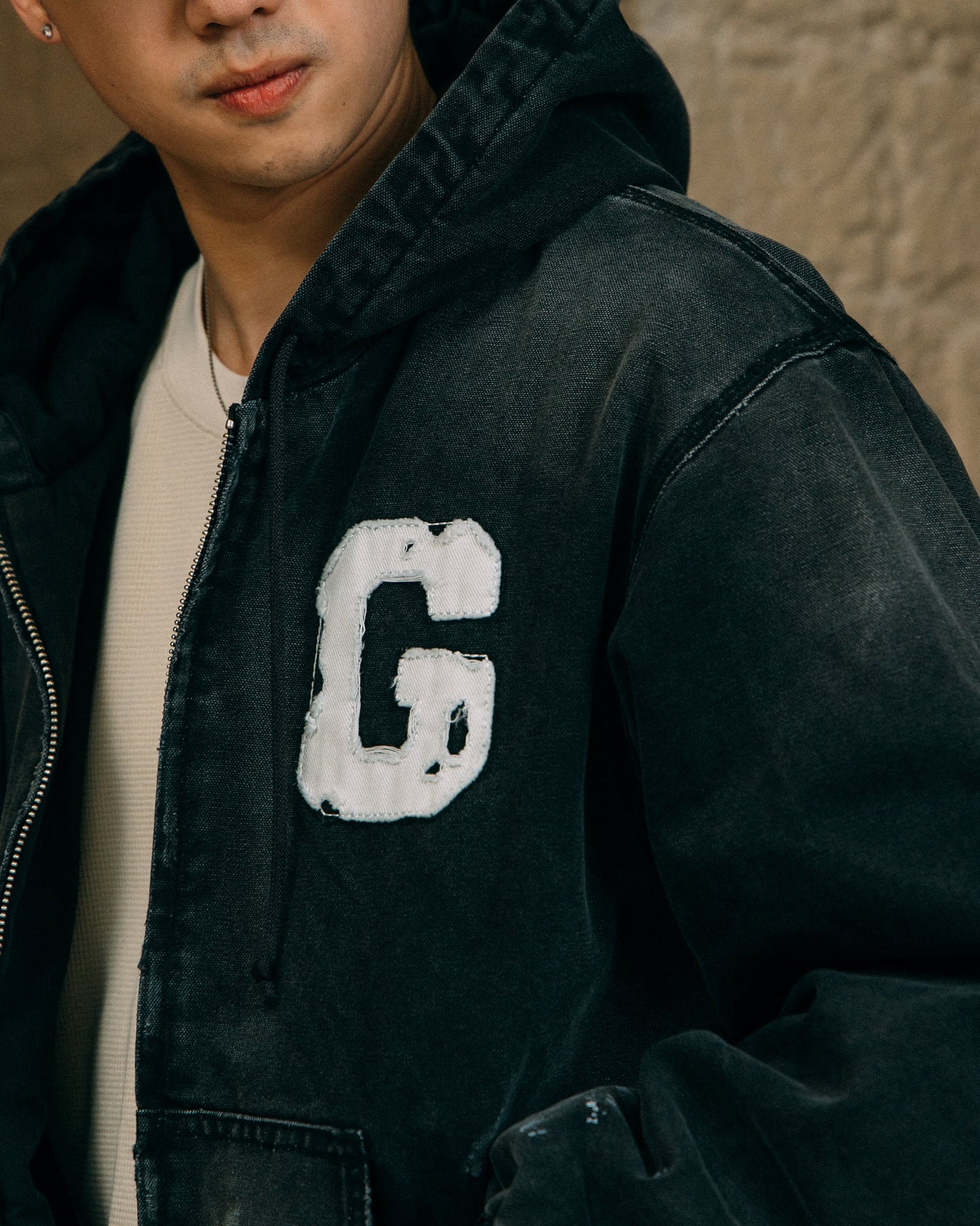 GROCERY WASHED CANVAS HOODED WORK JACKET/ FADED BLACK - GROGROCERY