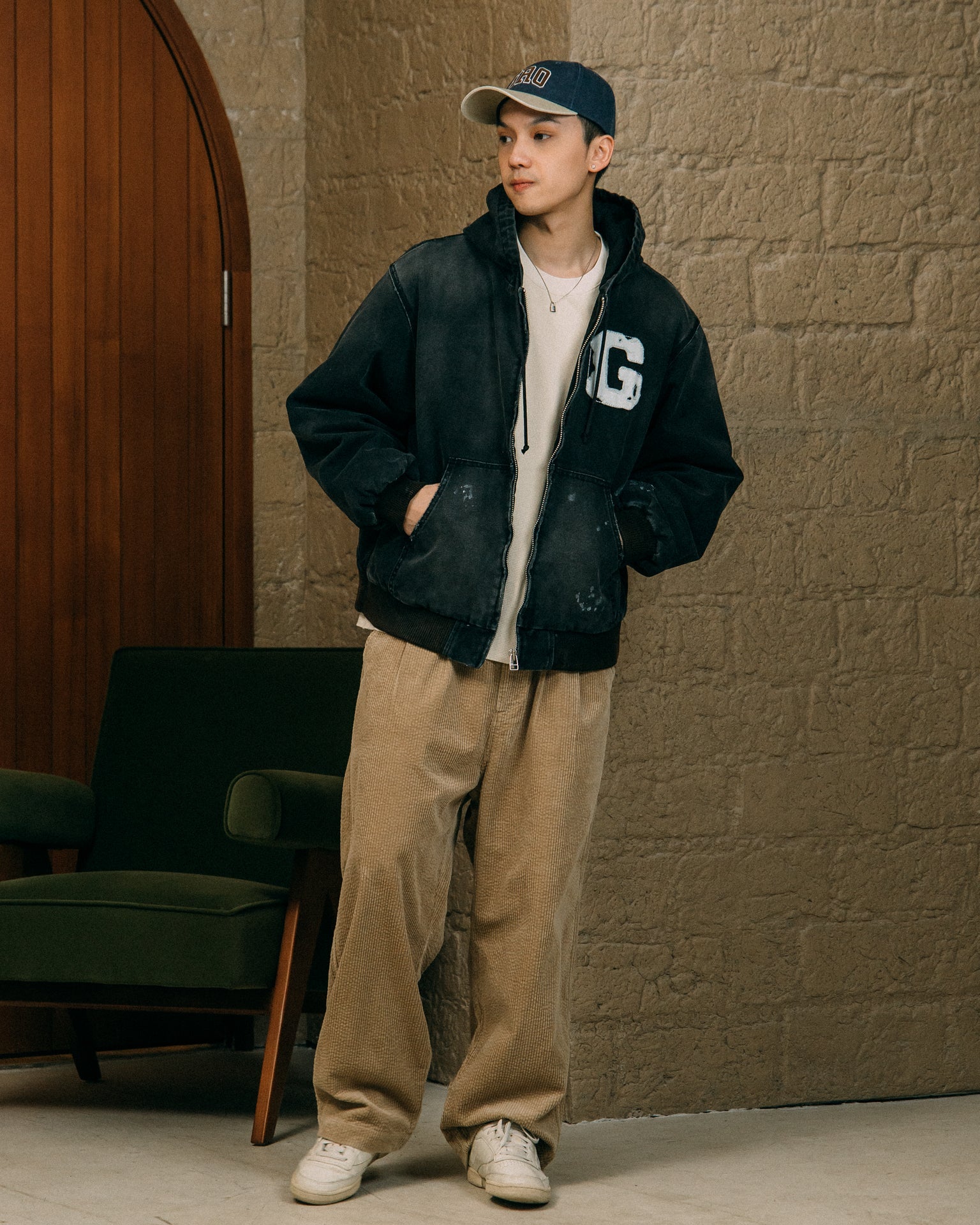 GROCERY WASHED CANVAS HOODED WORK JACKET/ FADED BLACK - GROGROCERY