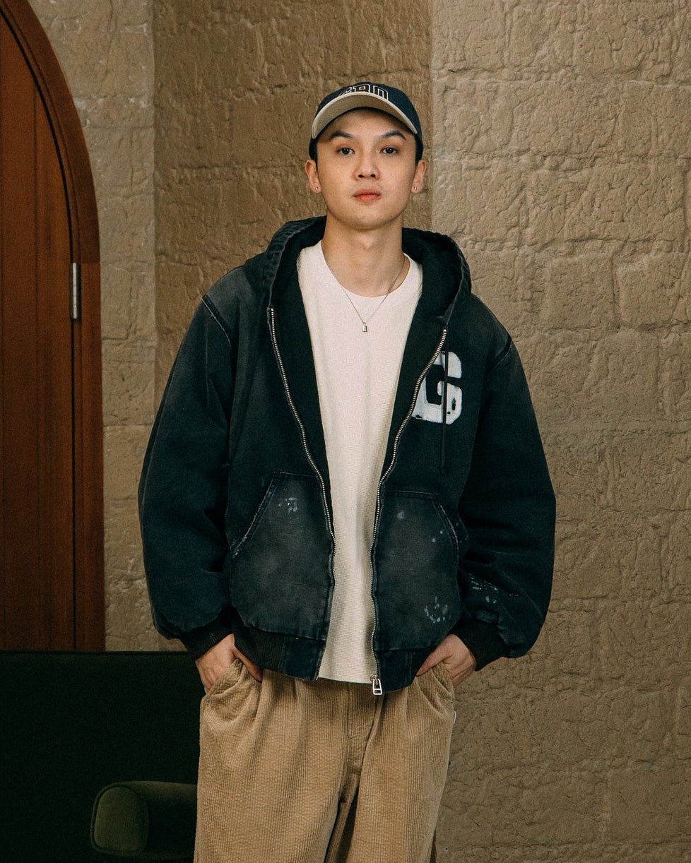 GROCERY WASHED CANVAS HOODED WORK JACKET/ FADED BLACK - GROGROCERY