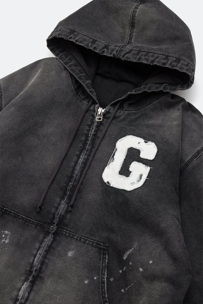 GROCERY WASHED CANVAS HOODED WORK JACKET/ FADED BLACK - GROGROCERY