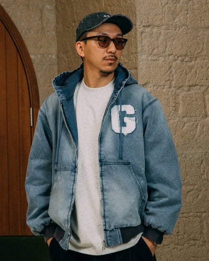 GROCERY WASHED CANVAS HOODED WORK JACKET/ FROSTY BLUE - GROGROCERY
