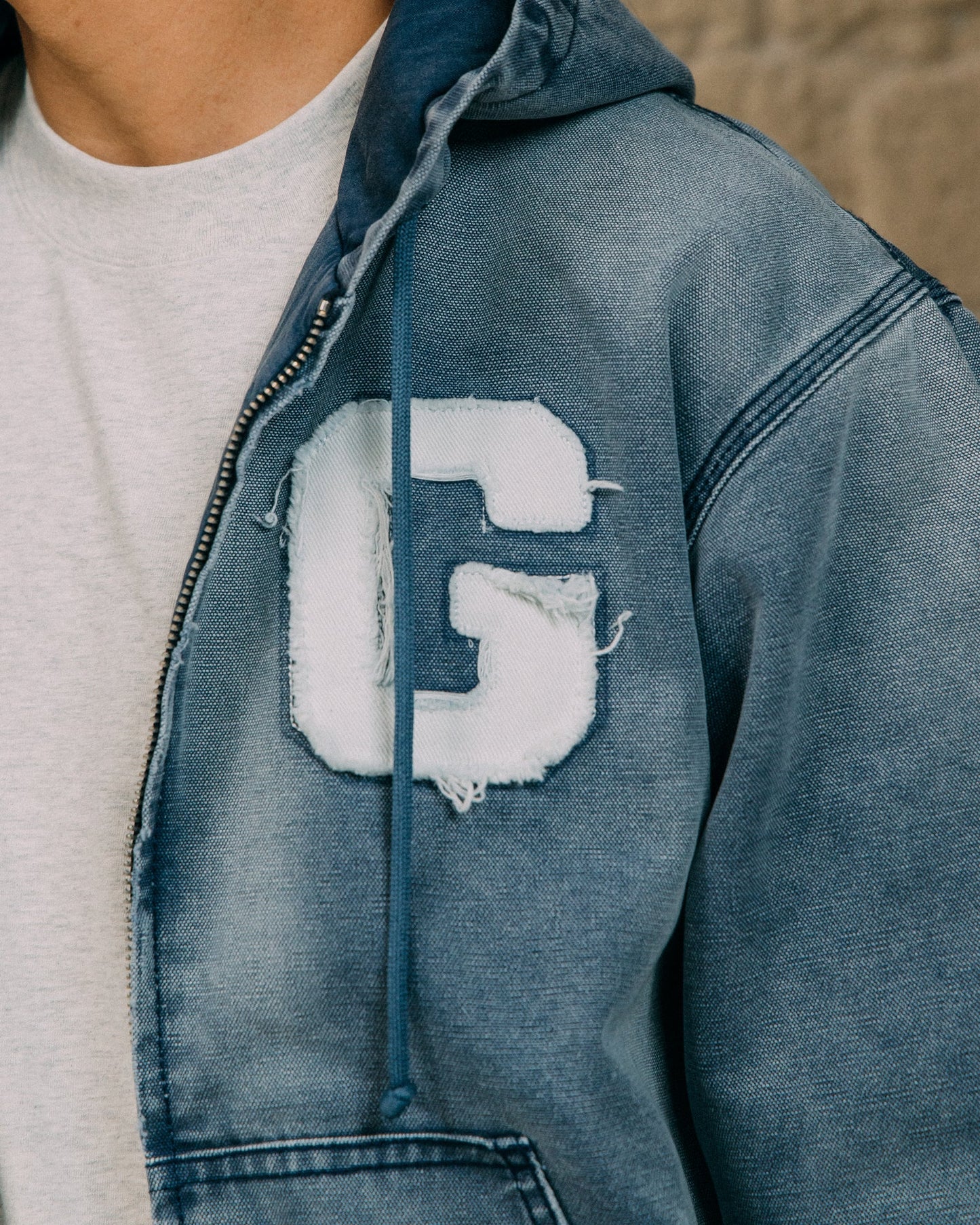 GROCERY WASHED CANVAS HOODED WORK JACKET/ FROSTY BLUE - GROGROCERY