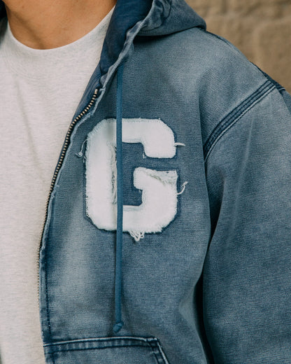 GROCERY WASHED CANVAS HOODED WORK JACKET/ FROSTY BLUE - GROGROCERY