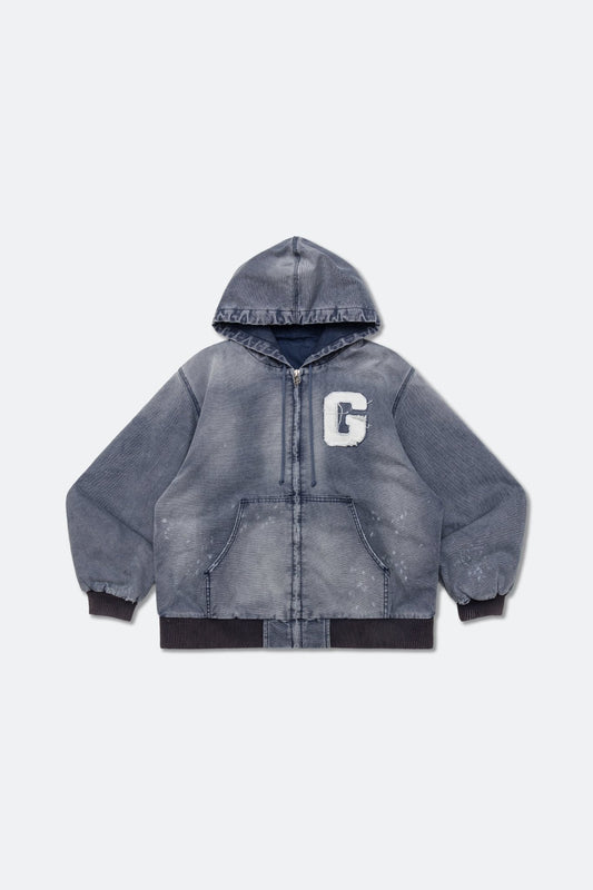 GROCERY WASHED CANVAS HOODED WORK JACKET/ FROSTY BLUE - GROGROCERY