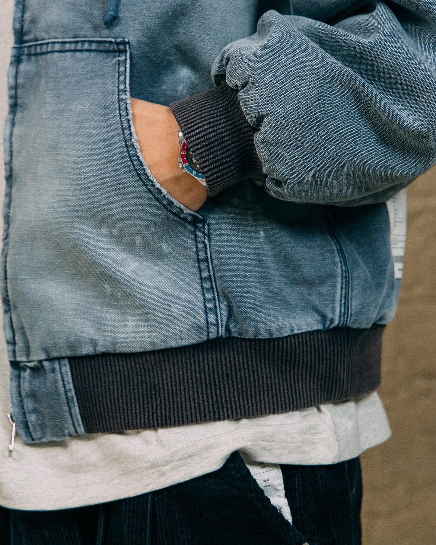 GROCERY WASHED CANVAS HOODED WORK JACKET/ FROSTY BLUE - GROGROCERY